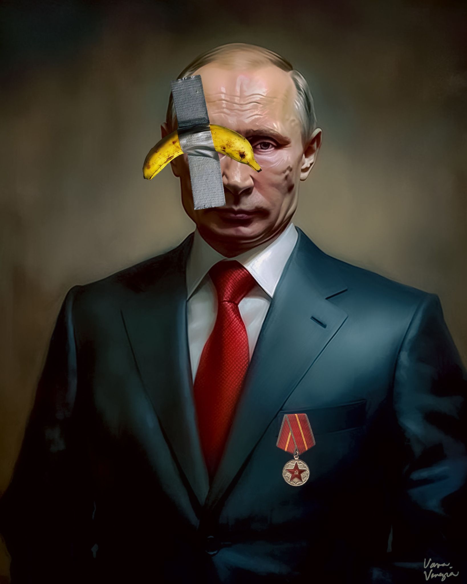 Portrit of Vledimir Putin with Catalan banana 
